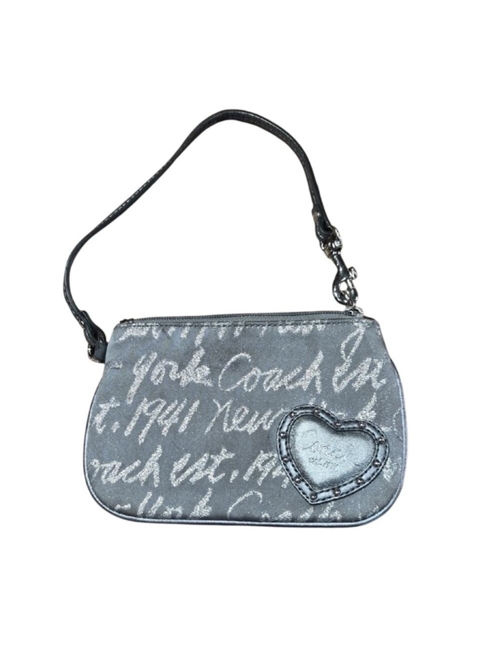 Coach Poppy Silver Script Heart Wristlet with Detachable Strap - Picture 3 of 15